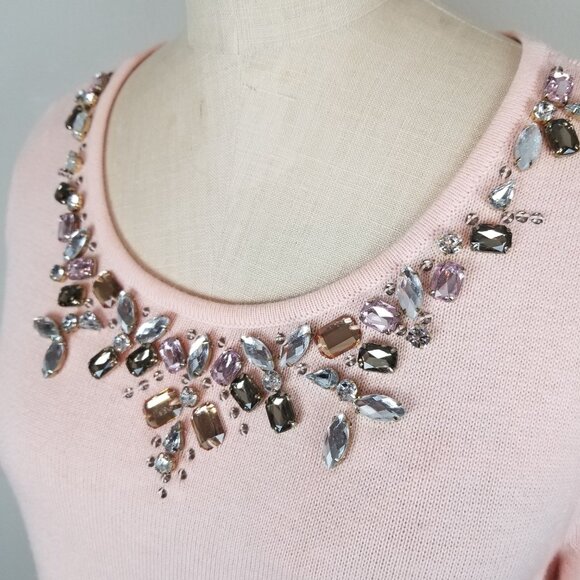 Chico's Embellished Jeweled Belle Pale Pink Pullover Knit Sweater Size 0 {Small} - Picture 5 of 11